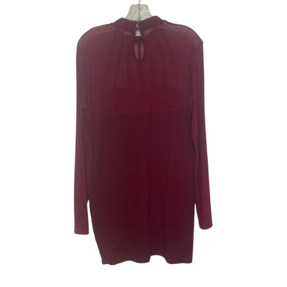 Long Sleeve Dress Womens Burgundy XL Sheer Panel - Picture 2 of 7